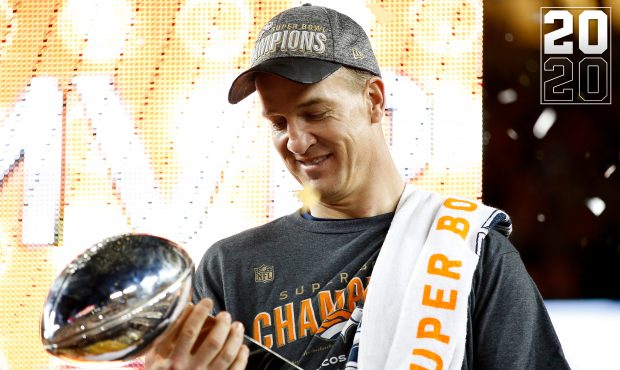 SANTA CLARA, CA - FEBRUARY 07: Peyton Manning #18 of the Denver Broncos looks at the Vince Lombardi...