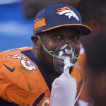 Von Miller (58) of the Denver Broncos smiles while using an oxygen mask during the fourth quarter against the Seattle Seahawks. The Denver Broncos hosted the Seattle Seahawks at Broncos Stadium at Mile High in Denver, Colorado on Sunday, September 9, 2018. (Photo by AAron Ontiveroz/The Denver Post via Getty Images)