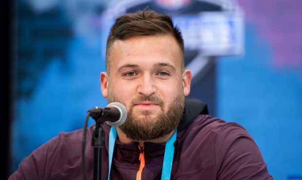 Kansas State tackle Dalton Risner answers questions from the media during the NFL Scouting Combine ...