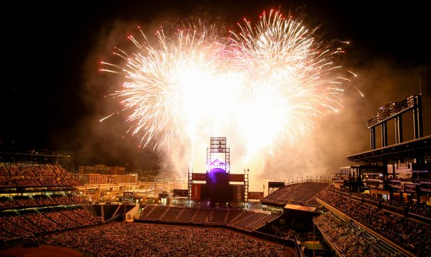 Fireworks explode over the stadium following a game between the Philadelphia Phillies and Colorado ...