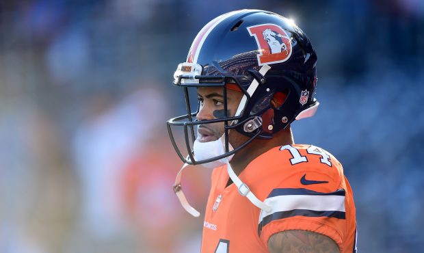 Cody Latimer #14 of the Denver Broncos warms up before the game against the San Diego Chargers at Q...
