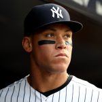 Aaron Judge #99 of the New York Yankees looks on from the dugout before the game against the Tampa Bay Rays on April 13, 2017 at Yankee Stadium in the Bronx borough of New York City.  (Photo by Elsa/Getty Images)