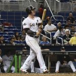 Justin Bour #41 of the Miami Marlins hits a home run in the eighth inning against the Houston Astros at Marlins Park on May 15, 2017 in Miami, Florida. (Photo by Eric Espada/Getty Images)