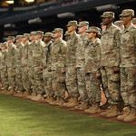111th Military Intelligence Battalion from Fort Huachuca stand attended on the field in honor of Diamondbacks' military & first responder appreciation day before the MLB game between the Arizona Diamondbacks and the Colorado Rockies at Chase Field on July 2, 2017 in Phoenix, Arizona.  (Photo by Christian Petersen/Getty Images)