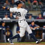 Aaron Judge #99 of the New York Yankees connect on a solo home run in the fifth inning against the Milwaukee Brewers at Yankee Stadium on July 7, 2017 in the Bronx borough of New York City.  (Photo by Mike Stobe/Getty Images)
