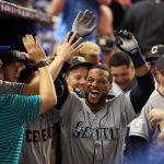 MIAMI, FL - JULY 11:  Robinson Cano #22 of the Seattle Mariners and the American League celebrates with teammates after hitting a home run in the tenth inning against the National League during the 88th MLB All-Star Game at Marlins Park on July 11, 2017 in Miami, Florida.  (Photo by Mike Ehrmann/Getty Images)