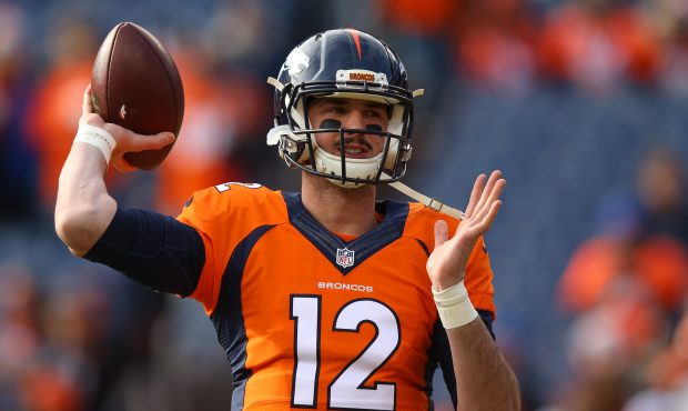 DENVER, CO - JANUARY 1:  Quarterback Paxton Lynch #12 of the Denver Broncos warms up before the gam...