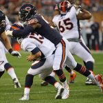 CHICAGO, IL - AUGUST 10:  Leonard Floyd #94 of the Chicago Bears sacks Trevor Siemian #13 of the Denver Broncos during a preseason game at Soldier Field on August 10, 2017 in Chicago, Illinois.  (Photo by Jonathan Daniel/Getty Images)