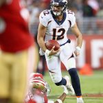 SANTA CLARA, CA - AUGUST 19:  Paxton Lynch #12 of the Denver Broncos runs with the ball against the San Francisco 49ers at Levi's Stadium on August 19, 2017 in Santa Clara, California.  (Photo by Ezra Shaw/Getty Images)