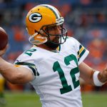 DENVER, CO - AUGUST 26:  Quarterback Aaron Rodgers #12 of the Green Bay Packers warms up before a Preseason game against the Denver Broncos at Sports Authority Field at Mile High on August 26, 2017 in Denver, Colorado. (Photo by Justin Edmonds/Getty Images)