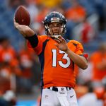 DENVER, CO - AUGUST 26:  Quarterback Trevor Siemian #13 of the Denver Broncos warms up before a Preseason game against the Green Bay Packers at Sports Authority Field at Mile High on August 26, 2017 in Denver, Colorado. (Photo by Justin Edmonds/Getty Images)