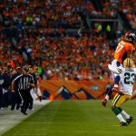 DENVER, CO - AUGUST 26:  Wide receiver Jordan Taylor #87 of the Denver Broncos catches a pass for a first down in the first quarter while being covered by cornerback Damarious Randall #23 of the Green Bay Packers during a Preseason game at Sports Authority Field at Mile High on August 26, 2017 in Denver, Colorado. (Photo by Justin Edmonds/Getty Images)