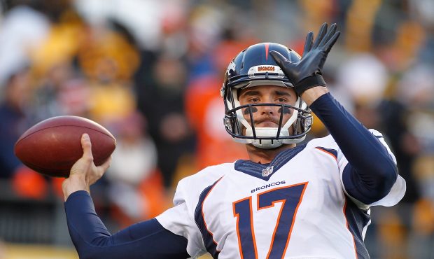 PITTSBURGH, PA - DECEMBER 20: Brock Osweiler #17 of the Denver Broncos warms up before the game aga...