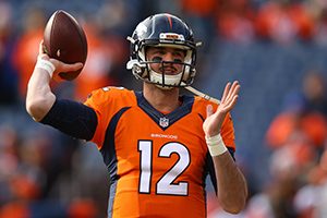DENVER, CO - JANUARY 1: Quarterback Paxton Lynch #12 of the Denver Broncos warms up before the game against the Oakland Raiders at Sports Authority Field at Mile High on January 1, 2017 in Denver, Colorado. (Photo by Justin Edmonds/Getty Images)