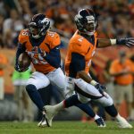 DENVER, CO - AUGUST 31: Defensive back Dymonte Thomas #35 of the Denver Broncos intercepts a pass for a pick six touchdown in the second quarter  during a preseason NFL game at Sports Authority Field at Mile High on August 31, 2017 in Denver, Colorado. (Photo by Dustin Bradford/Getty Images)