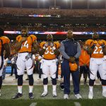DENVER, CO - SEPTEMBER 11:  The Denver Broncos stand for the National Anthem before the game against the Los Angeles Chargers at Sports Authority Field at Mile High on September 11, 2017 in Denver, Colorado. (Photo by Justin Edmonds/Getty Images)