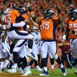 DENVER, CO - SEPTEMBER 11:  Quarterback Trevor Siemian #13 of the Denver Broncos celebrates a touchdown with Garett Bolles #72 in the second quarter of the game against the Los Angeles Chargers at Sports Authority Field at Mile High on September 11, 2017 in Denver, Colorado. (Photo by Dustin Bradford/Getty Images)