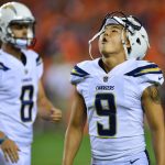 DENVER, CO - SEPTEMBER 11:  Kicker Younghoe Koo #9 of the Los Angeles Chargers reacts to missing a game-tying field goal in the fourth quarter to lose the game against the Denver Broncos at Sports Authority Field at Mile High on September 11, 2017 in Denver, Colorado. (Photo by Dustin Bradford/Getty Images)