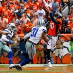 DENVER, CO - SEPTEMBER 17:  Wide receiver Emmanuel Sanders #10 of the Denver Broncos makes a catch for a 10-yard first quarter touchdown against the Dallas Cowboys at Sports Authority Field at Mile High on September 17, 2017 in Denver, Colorado. (Photo by Justin Edmonds/Getty Images)