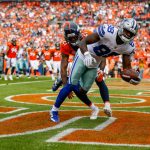 DENVER, CO - SEPTEMBER 17:  Wide receiver Dez Bryant #88 of the Dallas Cowboys has a 3 yard touchdown reception in the second quarter of a game against the Denver Broncos at Sports Authority Field at Mile High on September 17, 2017 in Denver, Colorado. (Photo by Justin Edmonds/Getty Images)