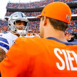 DENVER, CO - SEPTEMBER 17:  Quarterback Trevor Siemian #13 of the Denver Broncos and quarterback Dak Prescott #4 of the Dallas Cowboys shake hands on the field after the Denver Broncos 42-17 win over the Dallas Cowboys at Sports Authority Field at Mile High on September 17, 2017 in Denver, Colorado. (Photo by Justin Edmonds/Getty Images)