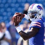 ORCHARD PARK, NY - SEPTEMBER 24:  Tyrod Taylor #5 of the Buffalo Bills throws the ball during warm ups before an NFL game against the Denver Broncos on September 24, 2017 at New Era Field in Orchard Park, New York.  (Photo by Tom Szczerbowski/Getty Images)