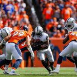 DENVER, CO - OCTOBER 1:  Running back Marshawn Lynch #24 of the Oakland Raiders carries the ball in the first quarter of a game against the Denver Broncos at Sports Authority Field at Mile High on October 1, 2017 in Denver, Colorado. (Photo by Justin Edmonds/Getty Images)