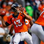 DENVER, CO - OCTOBER 1:  Quarterback Trevor Siemian #13 of the Denver Broncos passes against the Oakland Raiders in the first quarter of a game at Sports Authority Field at Mile High on October 1, 2017 in Denver, Colorado. (Photo by Justin Edmonds/Getty Images)