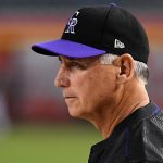 PHOENIX, AZ - OCTOBER 04: Bud Black #10 of the Colorado Rockies watches batting practice before the start of the National League Wild Card game against the Arizona Diamondbacks at Chase Field on October 4, 2017 in Phoenix, Arizona.  (Photo by Norm Hall/Getty Images)