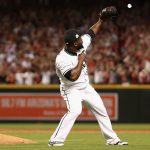 PHOENIX, AZ - OCTOBER 04:  Closing pitcher Fernando Rodney #56 of the Arizona Diamondbacks celebrates after defeating the Colorado Rockies 11-8 in the National League Wild Card game at Chase Field on October 4, 2017 in Phoenix, Arizona.  (Photo by Christian Petersen/Getty Images)