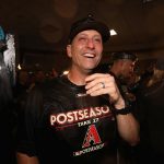 PHOENIX, AZ - OCTOBER 04:  Manager Torey Lovullo #17 of the Arizona Diamondbacks celebrates in the locker room after defeating the Colorado Rockies 11-8  in the National League Wild Card game at Chase Field on October 4, 2017 in Phoenix, Arizona.  (Photo by Christian Petersen/Getty Images)