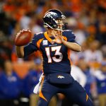 DENVER, CO - OCTOBER 15:  Quarterback Trevor Siemian #13 of the Denver Broncos throws a pass during the first quarter against the New York Giants at Sports Authority Field at Mile High on October 15, 2017 in Denver, Colorado. (Photo by Justin Edmonds/Getty Images)