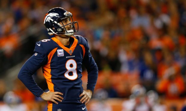 DENVER, CO - OCTOBER 15:  Kicker Brandon McManus #8 of the Denver Broncos reacts after missing a fi...