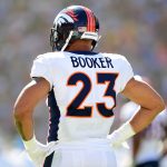CARSON, CA - OCTOBER 22:  Devontae Booker #23 of the Denver Broncos is seen during the game against the Los Angeles Chargers at the StubHub Center on October 22, 2017 in Carson, California.  (Photo by Harry How/Getty Images)