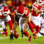 KANSAS CITY, MO - OCTOBER 30: Cornerback Marcus Peters #22 of the Kansas City Chiefs runs down fumble on his way to a touchdown against the Denver Broncos during the first quarter of the game at Arrowhead Stadium on October 30, 2017 in Kansas City, Missouri. ( Photo by Jamie Squire/Getty Images )