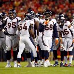 KANSAS CITY, MO - OCTOBER 30:  Outside linebacker Von Miller #58 and the Denver Broncos defense prepare for a play during the game against the Kansas City Chiefs at Arrowhead Stadium on October 30, 2017 in Kansas City, Missouri.  (Photo by Jamie Squire/Getty Images)