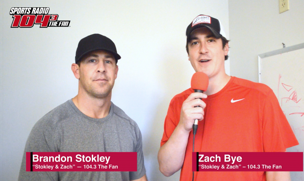 A screenshot of "Stokley & Zach" hosts Brandon Stokley and Zach Bye discussing Trevor Siemian and t...