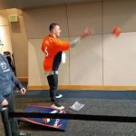 Denver Broncos quarterback Chad Kelly playing bean bag toss during Drive for Live 20.
