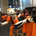 Denver Broncos mascot "Miles" relaxing at Drive for Live 20.