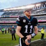 PHILADELPHIA, PA - NOVEMBER 05:  Quarterback Carson Wentz #11 of the Philadelphia Eagles looks on as he leaves the field after their 51-23 win over the Denver Broncos during the fourth quarter at Lincoln Financial Field on November 5, 2017 in Philadelphia, Pennsylvania.  (Photo by Joe Robbins/Getty Images)