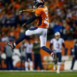 DENVER, CO - NOVEMBER 12:  Strong safety Justin Simmons #31 of the Denver Broncos celebrates after a sack against the New England Patriots at Sports Authority Field at Mile High on November 12, 2017 in Denver, Colorado. (Photo by Justin Edmonds/Getty Images)