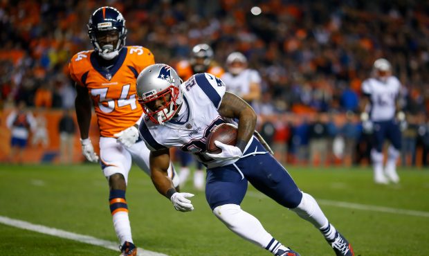DENVER, CO - NOVEMBER 12:  Running back James White #28 of the New England Patriots has a fourth qu...