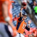 Quarterback Brock Osweiler #17 of the Denver Broncos throws as he warms up before a game against the Cincinnati Bengals at Sports Authority Field at Mile High on November 19, 2017 in Denver, Colorado. (Photo by Dustin Bradford/Getty Images)