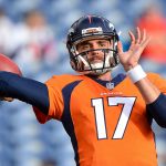 DENVER, CO - NOVEMBER 19:  Quarterback Brock Osweiler #17 of the Denver Broncos throws as he warms up before a game against the Cincinnati Bengals at Sports Authority Field at Mile High on November 19, 2017 in Denver, Colorado. (Photo by Dustin Bradford/Getty Images)