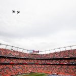 DENVER, CO - NOVEMBER 19:  A pair of F-16 fighter jets perform a flyover before a game between the Denver Broncos and the Cincinnati Bengals at Sports Authority Field at Mile High on November 19, 2017 in Denver, Colorado. (Photo by Justin Edmonds/Getty Images)