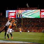 DENVER, CO - NOVEMBER 19:  Wide receiver Demaryius Thomas #88 of the Denver Broncos has a fourth quarter touchdown catch under coverage by cornerback Dre Kirkpatrick #27 of the Cincinnati Bengals at Sports Authority Field at Mile High on November 19, 2017 in Denver, Colorado. (Photo by Justin Edmonds/Getty Images)