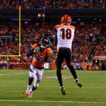 DENVER, CO - NOVEMBER 19:  Wide receiver A.J. Green #18 of the Cincinnati Bengals has a fourth quarters touchdown catch under coverage by free safety Bradley Roby #29 of the Denver Broncos at Sports Authority Field at Mile High on November 19, 2017 in Denver, Colorado. (Photo by Dustin Bradford/Getty Images)