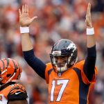 DENVER, CO - NOVEMBER 19:  Quarterback Brock Osweiler #17 of the Denver Broncos celebrates a touchdown against the Cincinnati Bengals at Sports Authority Field at Mile High on November 19, 2017 in Denver, Colorado.  (Photo by Matthew Stockman/Getty Images)