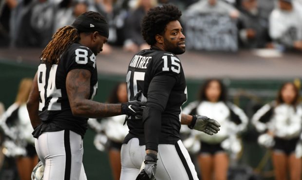 during their NFL game at Oakland-Alameda County Coliseum on November 26, 2017 in Oakland, Californi...