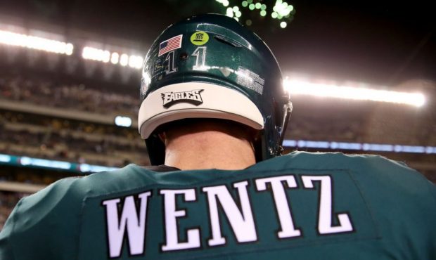 PHILADELPHIA, PA - OCTOBER 23: Carson Wentz #11of the Philadelphia Eagles leaves the field after th...